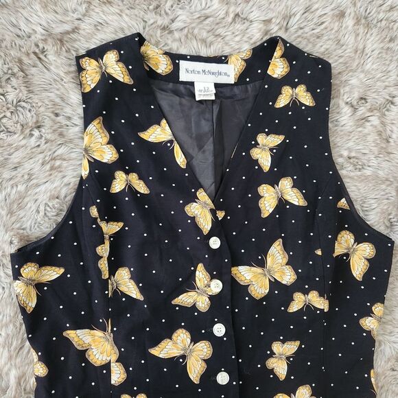 Norton McNaughton Vintage Butterfly Print Suit Vest Black and Yellow Size 12 - Picture 4 of 10